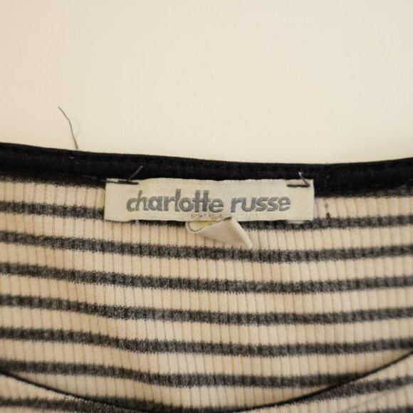 Charlotte Russe Small Cream Gray Striped Ribbed Cotton Sweater Dress Scoop Neck - Picture 6 of 7